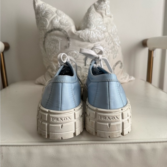 Prada Blue Nylon Platform Sneakers with White Lug Soles - Picture 2 of 4